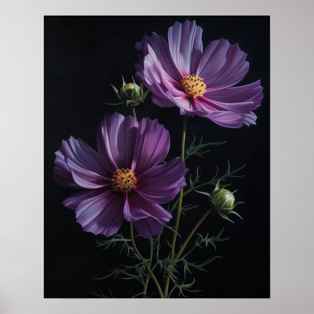 Purple Cosmos Fleurs Art Imprimer Poster (Devant)