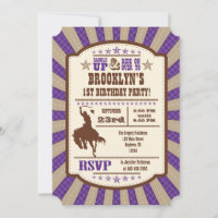 Purple Cowboy Rodeo Anniversaire Fête Invitation