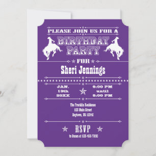 Purple Cowboy Rodeo Anniversaire Fête Invitation