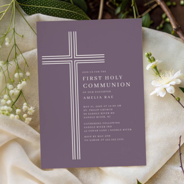 Purple Cross First Holy Communion Invitation (Créateur téléchargé)