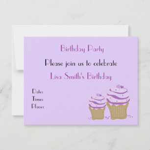Purple Cupcake Invitation de fête d'anniversaire