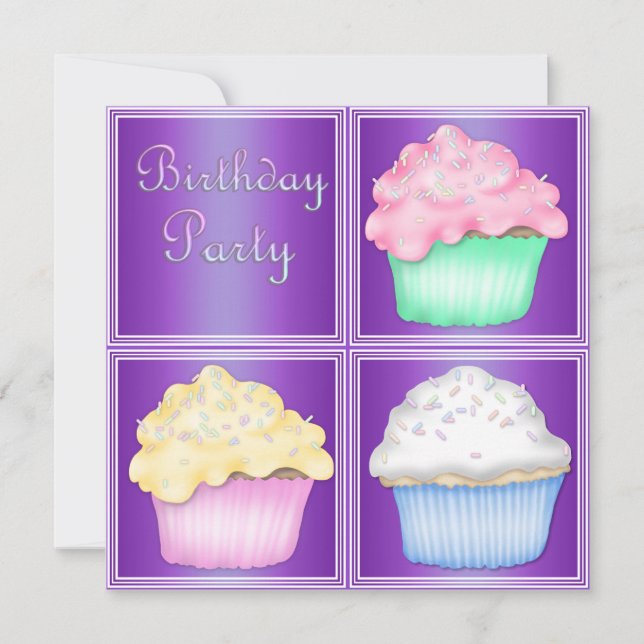 PURPLE CUPCAKED ANNIVERSAIRE INVITATION PARTI (Devant)