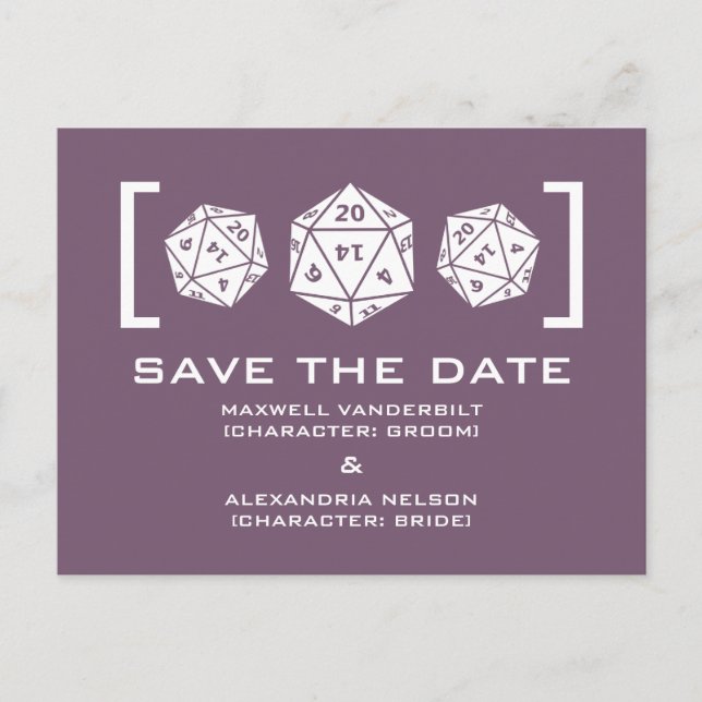 Purple D20 Dice Gamer Enregistrer la date carte po (Devant)