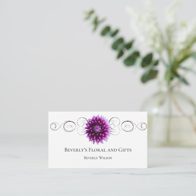 Purple Dahlia Floral Carte de visite (Debout devant)