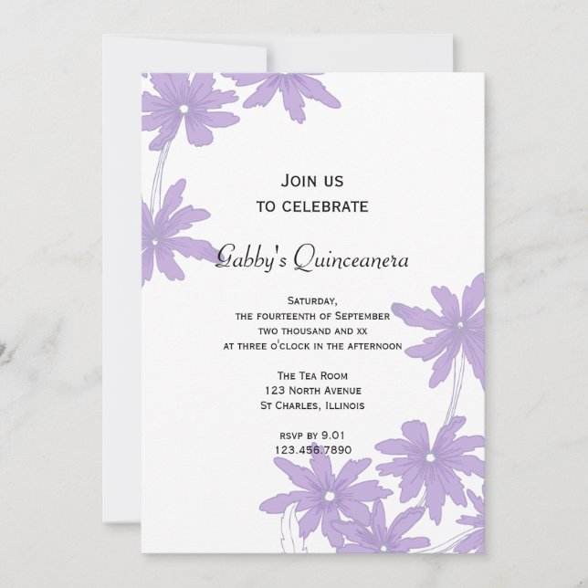 Purple Daisies Quinceanera Party Invitation (Devant)