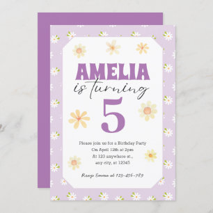 Purple Daisy Anniversaire Fête Invitation N'import