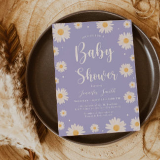 Purple Daisy Floral Girl Baby shower Invitation