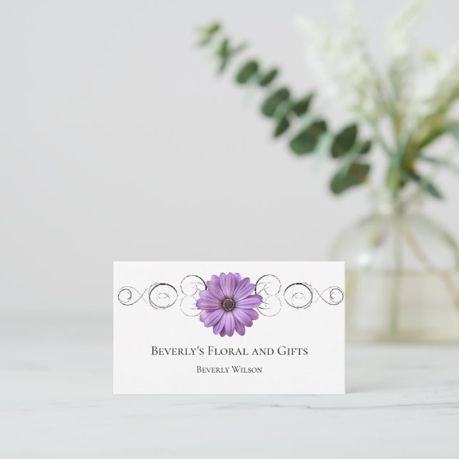 Purple Daisy Floral Shop Carte de visite (Debout devant)