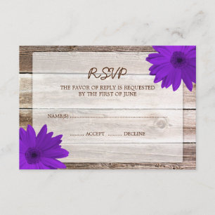 Purple Daisy Grange Bois Mariage RSVP Carte de rép