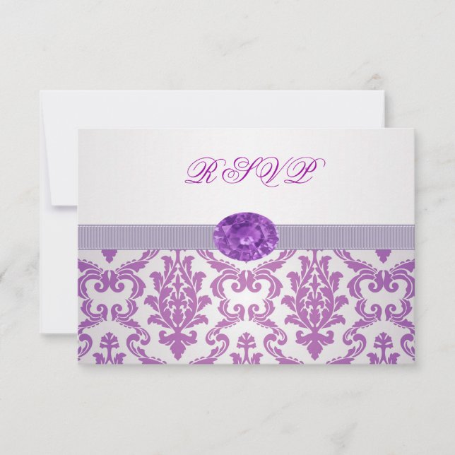Purple Damask, amethyste photo RSVP Invitation (Devant)