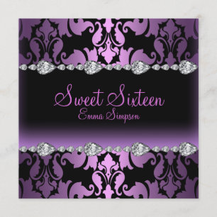 Purple Damask & Diamond Sweet sixteen Invitation