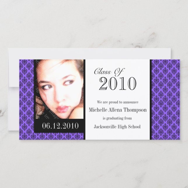 Purple Damask Faire-part (Devant)