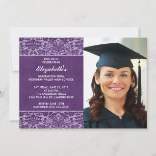 Purple Damask Graduation Invitation avec photo