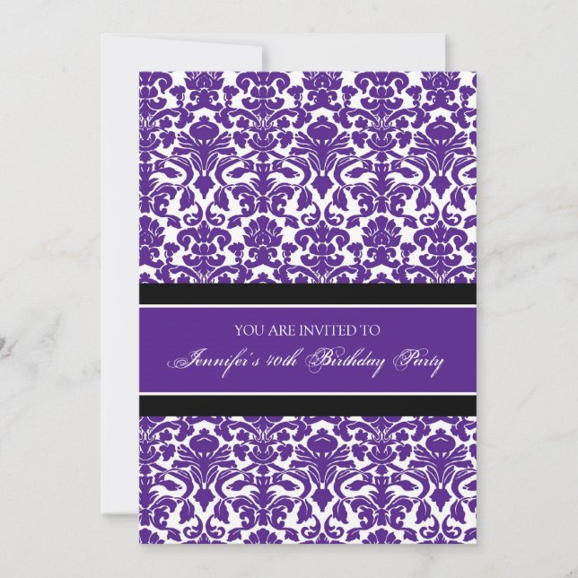 Purple Damask Invitations de fête du 40e anniversa (Devant)
