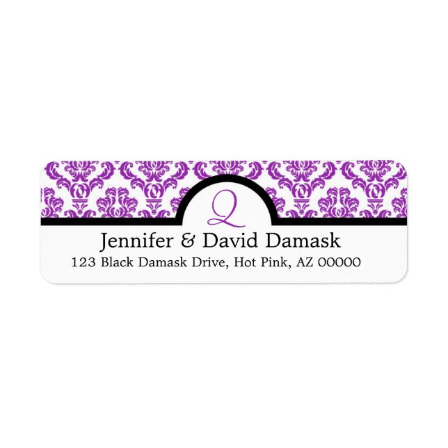 Purple Damask Monogramme Q Mariage Étiquette (Devant)