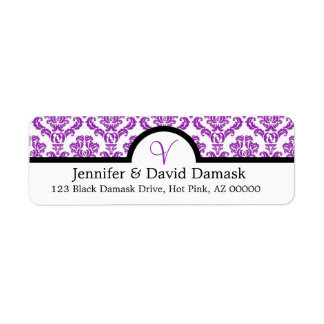 Purple Damask Monogramme V Mariage Étiquette