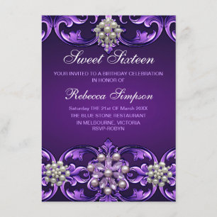 Purple Damask & Pearl Sweet 16 Invitation d'annive