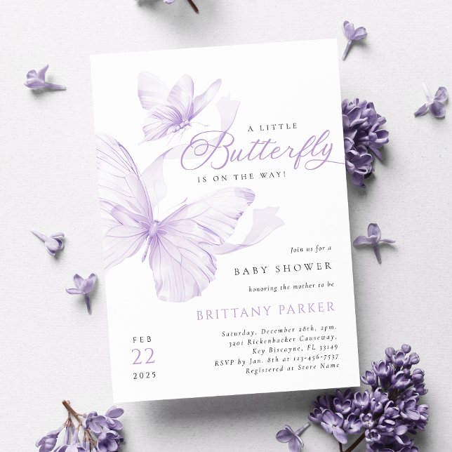 Purple Delicate Baby shower Papillon Invitation (Créateur téléchargé)