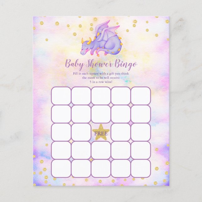 Purple Dragon Baby shower Jeu de Bingo (Devant)