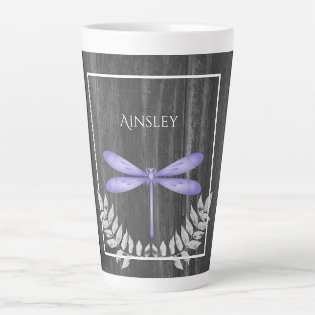 Purple Dragonfly Russe Personnalisé Latte Mug (Devant)