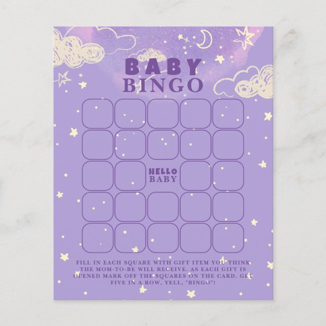 Purple Dream Bingo Baby shower Jeu (Devant)