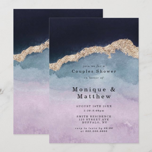 Purple Dusty Blue Agate Couple Shower Invitations (Devant / Derrière)