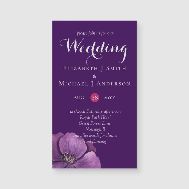 Purple Dynasty Dark Floral Budget Mariage Invite (Devant)