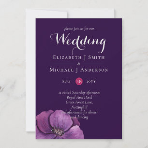 Purple Dynasty Dark Floral Budget Mariage Invite