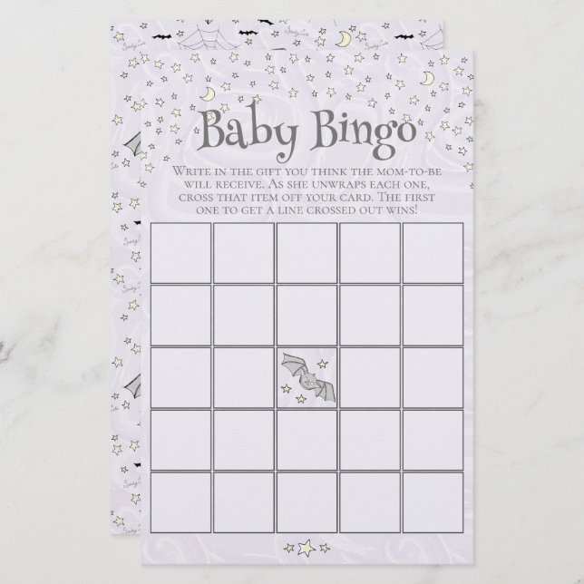 Purple Éffrayant mignon bébé Bingo Baby shower Jeu (Devant / Derrière)