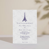 Purple Eiffel Tower Mariage damassé Invitation
