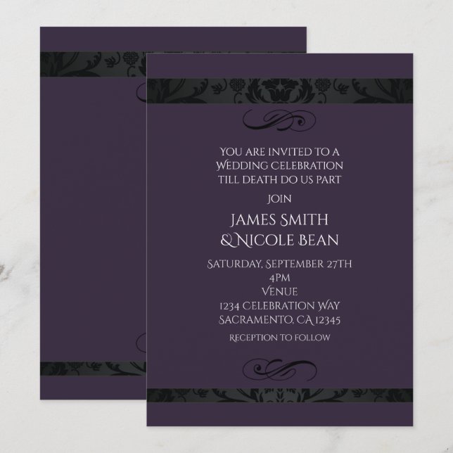Purple Elegance Mariage Fête Invitation (Devant / Derrière)