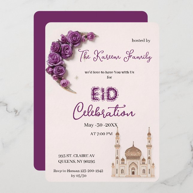 Purple Elegant Eid Celebration  Party Invitation (Recto/Verso)