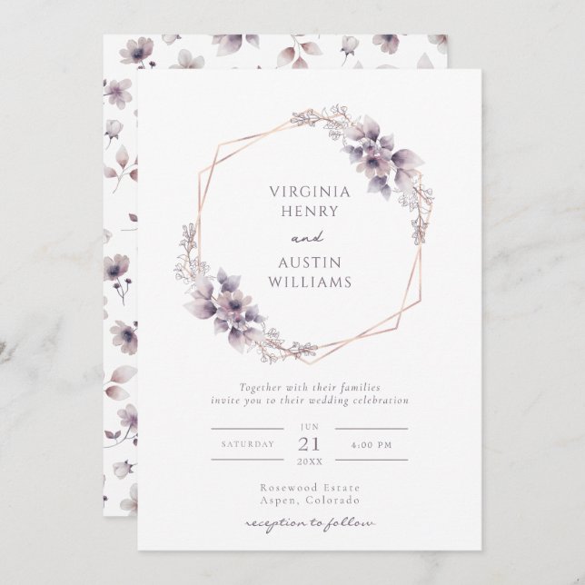 Purple Elegant Mariage Invitation (Devant / Derrière)