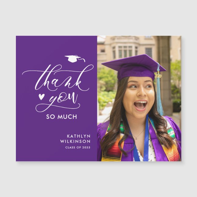 Purple Elegant Script Photo Graduation Merci (Devant)