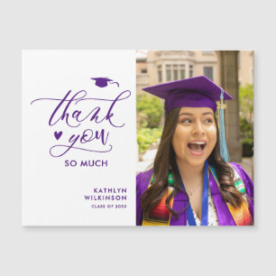 Purple Elegant Script Photo Graduation Merci