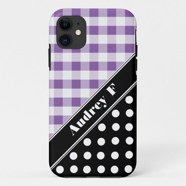 Purple En vichy Black Polka Dot iPhone 5 Coque (Dos)