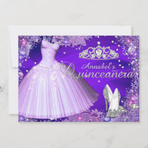 Purple Éperche Tiara & Robe Quinceanera Invitation