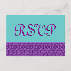 Purple et Aqua RSVP Vintage Mariage damassé Ver2