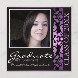 Purple et Brown Damask Graduation Faire-part