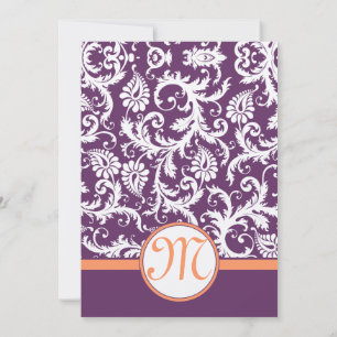 Purple et Coral Damask Swirl Wedding Invitations