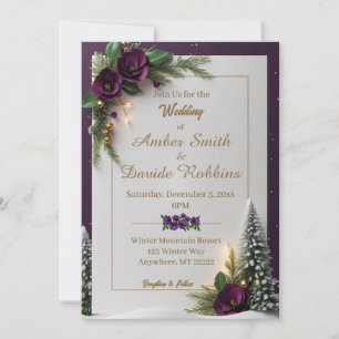 Purple et or Elegant Mariage hiver Invitation
