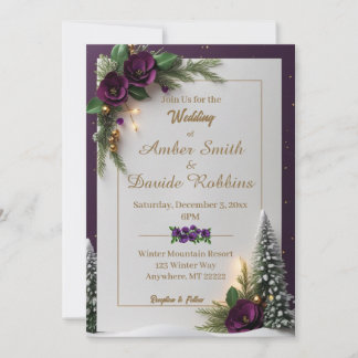 Purple et or Elegant Mariage hiver Invitation