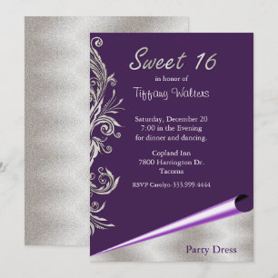 Purple et Silver Sweet 16 Anniversaire Invitation