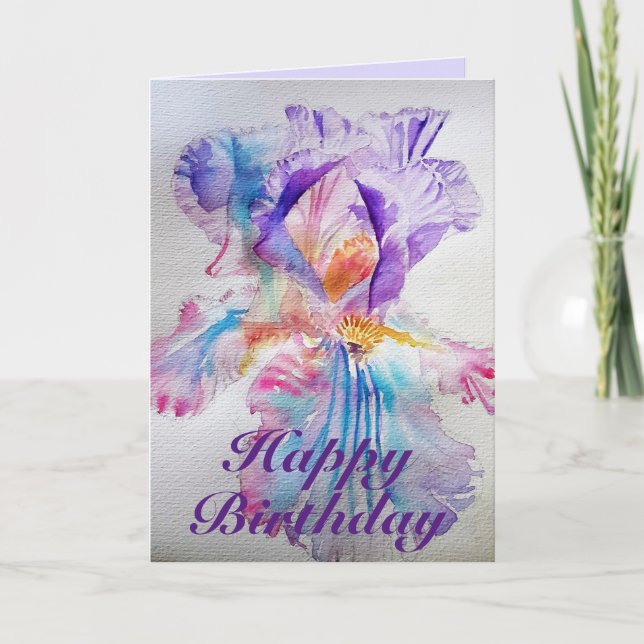 Purple Ethereal Iris Watercolor Carte d'anniversai (Devant)