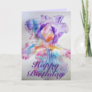 Purple Ethereal Iris Watercolor Carte d'anniversai