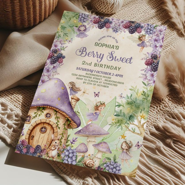 Purple Fairy Berry Sweet 2nd Birthday Invitation (Créateur téléchargé)