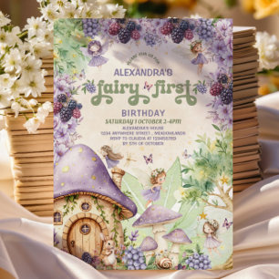 Purple Fairy First Berry First Birthday Invitation