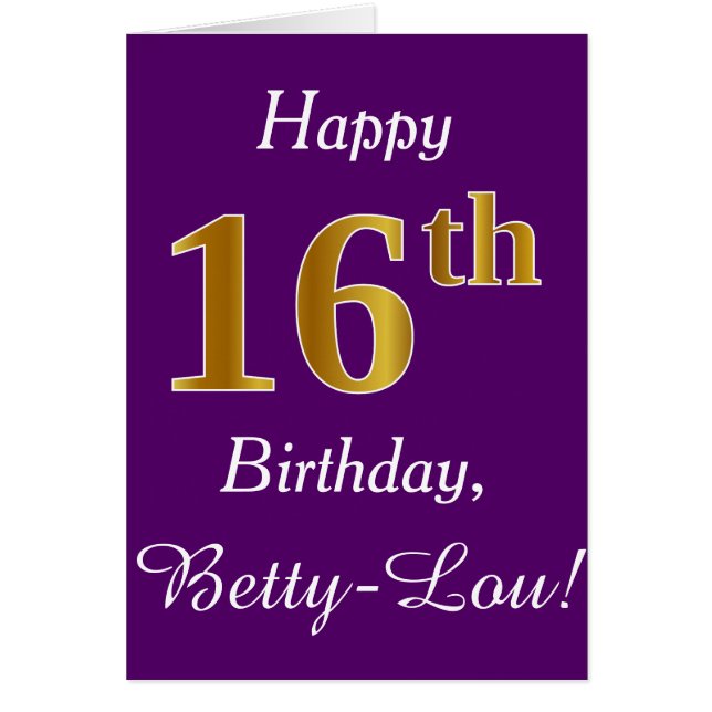 Purple, Faux Gold 16e anniversaire + Nom personnal (Devant)
