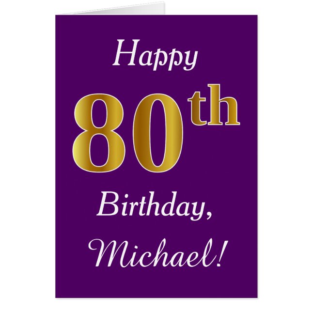 Purple, Faux Gold 80e anniversaire + Nom personnal (Devant)