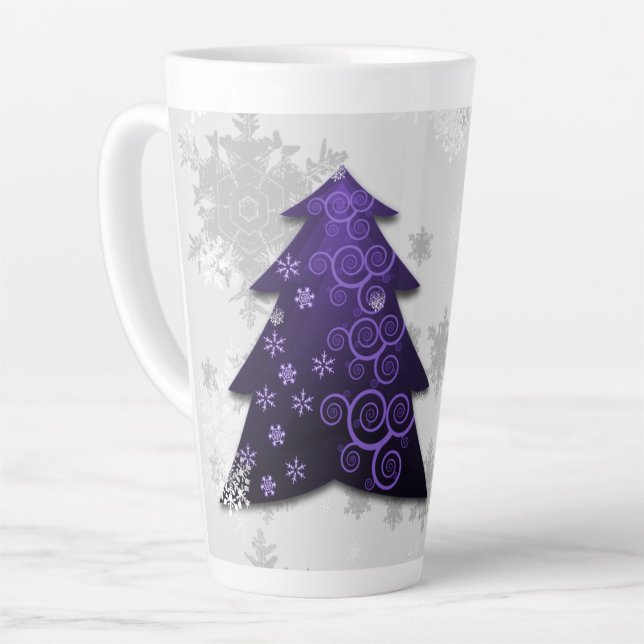 Purple Festif Arbre de Noël Latte Mug (Angle gauche)